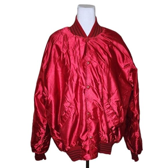 Vintage 80s Suzuki Satin Bomber Jacket Mens Size L Red - Picture 2 of 7
